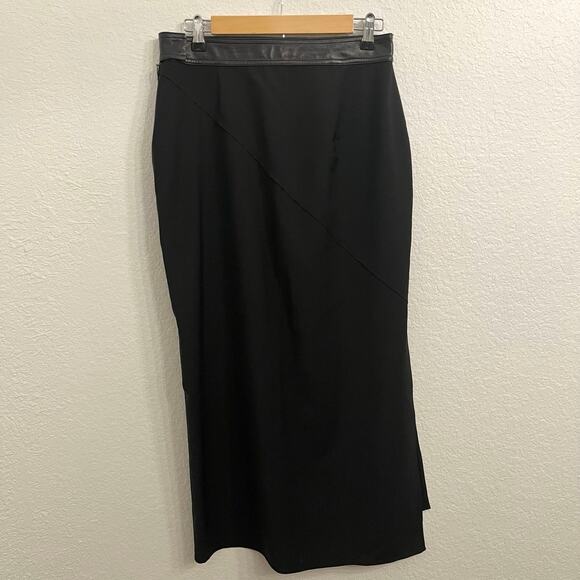 Helmut Lang Twisted Stretch Wool Skirt 6 Midi Grunge Office Siren Leather Waist - Picture 8 of 16